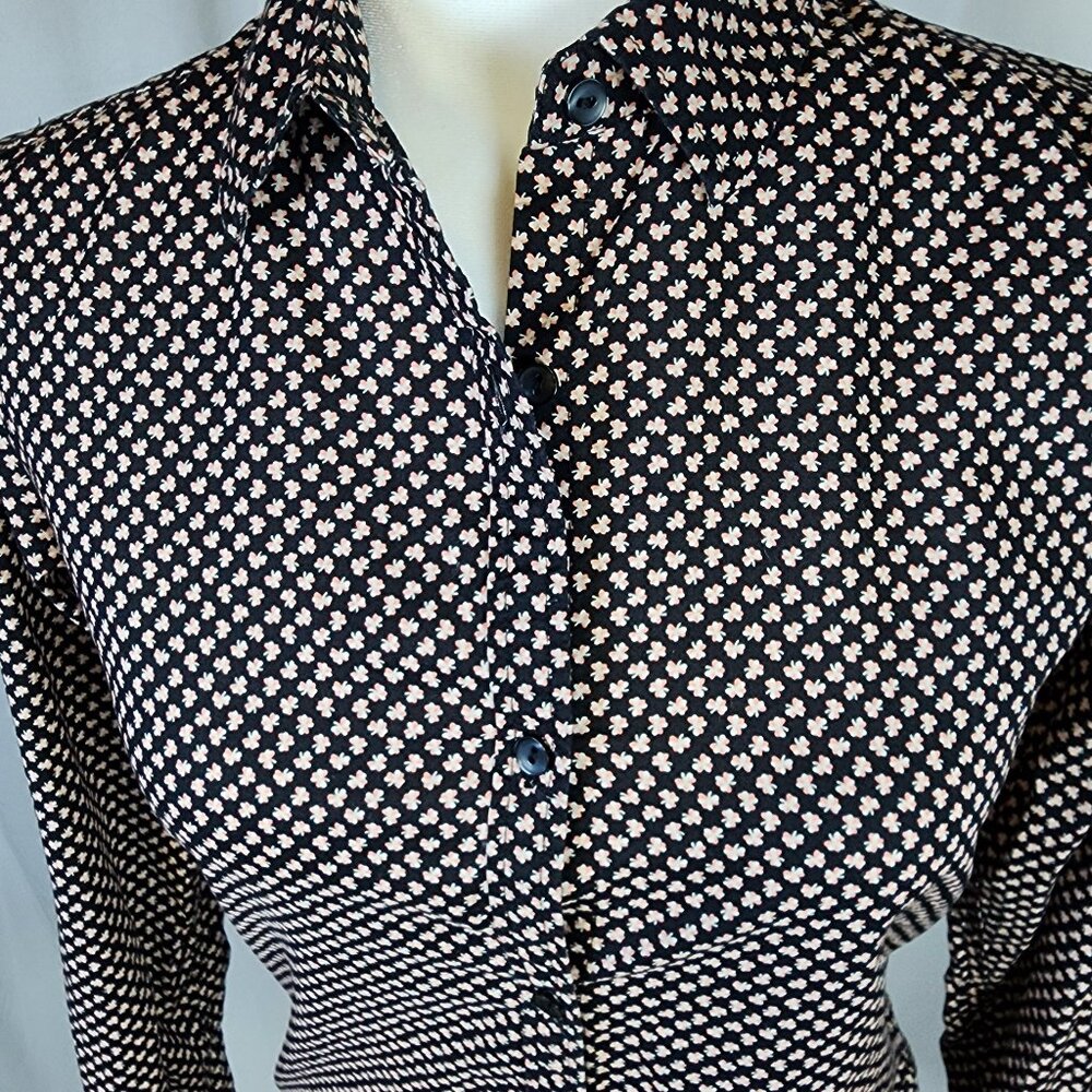 Uniqlo Orla Kiely Black Pink Floral Cotton Button Up Collared Shirt Size Small - Picture 7 of 14